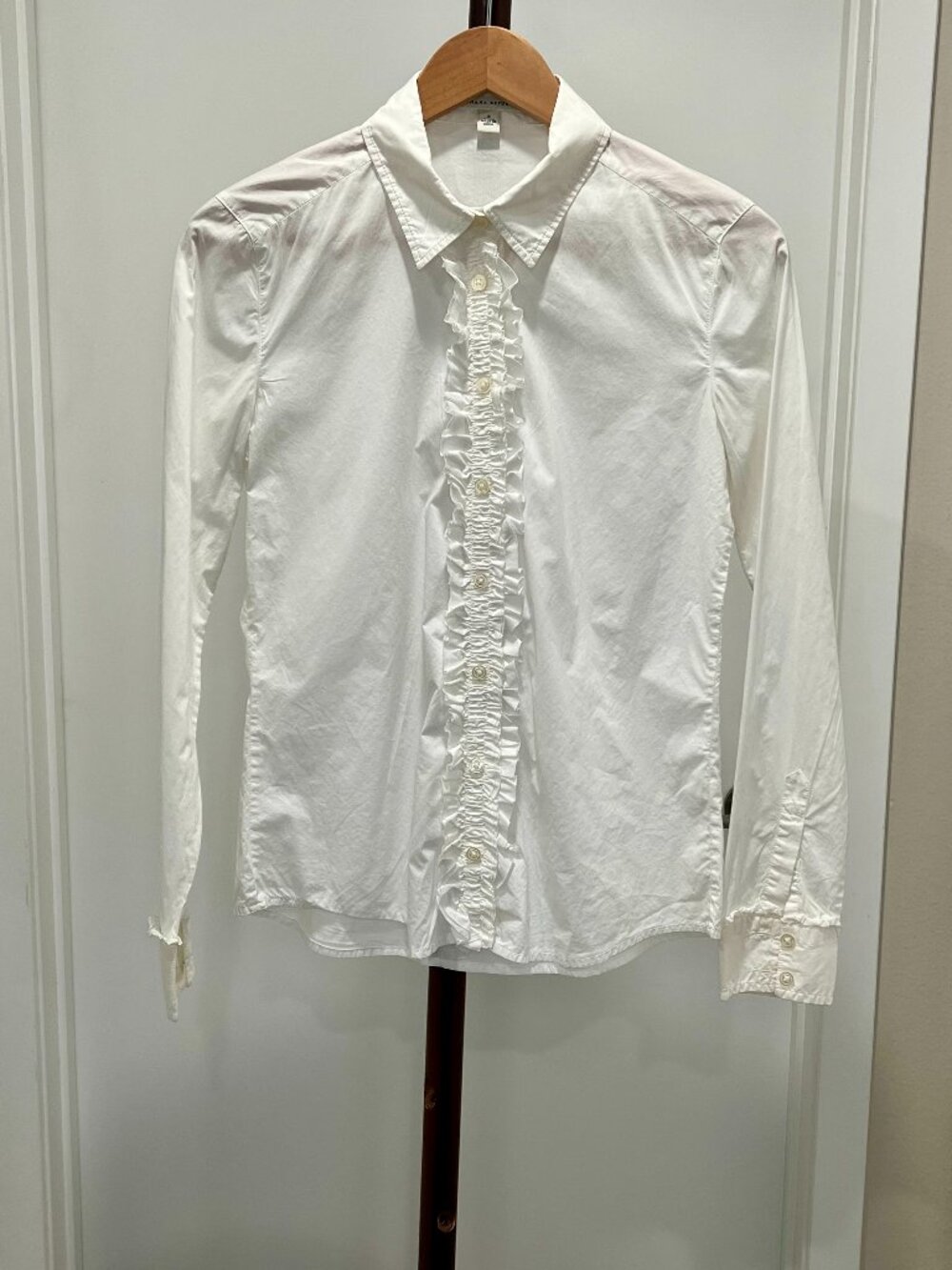 Banana Republic - Long Sleeve Ruffle Placket Button Down Shirt Sz Small - White